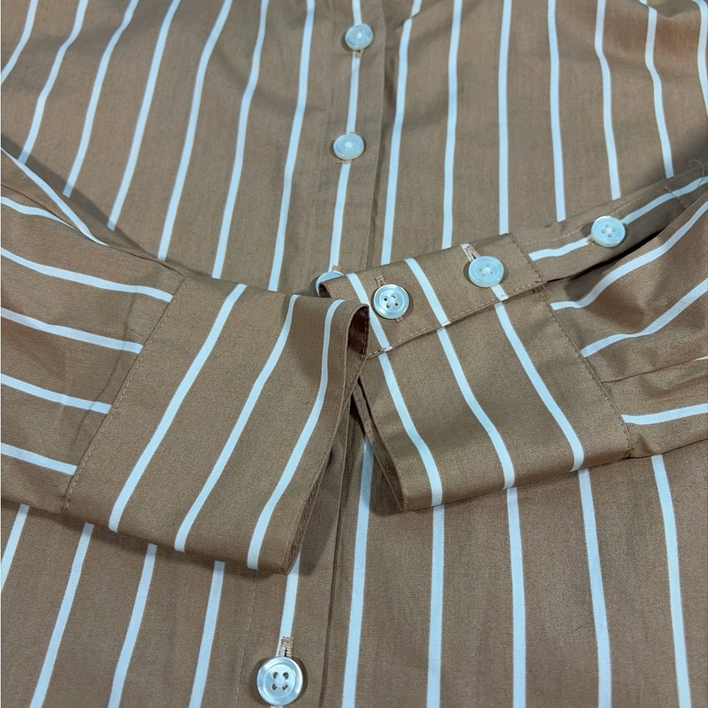 J Jill Womens Long Sleeve Button Up Striped Shirt Size Small Brown White - Picture 5 of 8